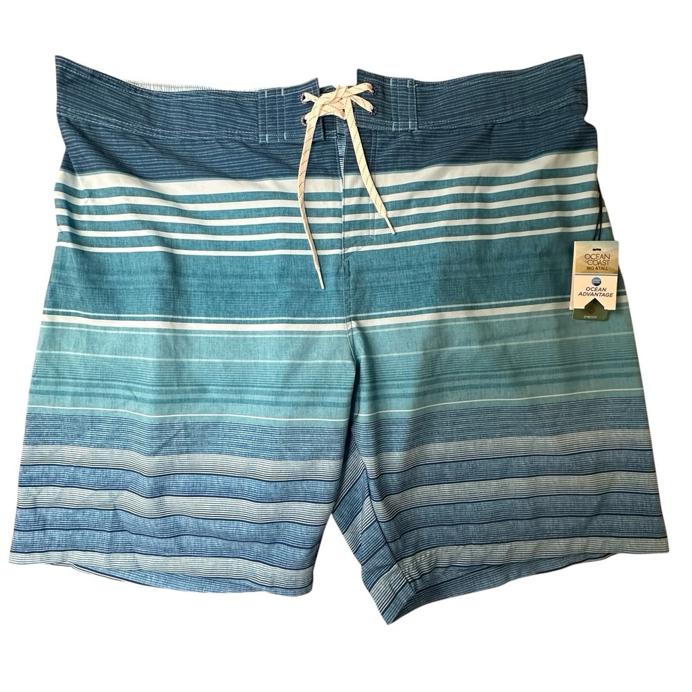 Ocean‎ Coast Swim Trunks Board Shorts Big Tall Men's 42 Inch Blue Striped NWT